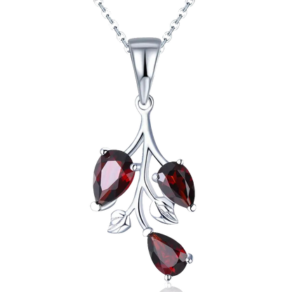 Natural Red Garnet 925 Silver Pendant Genuine Gemstone