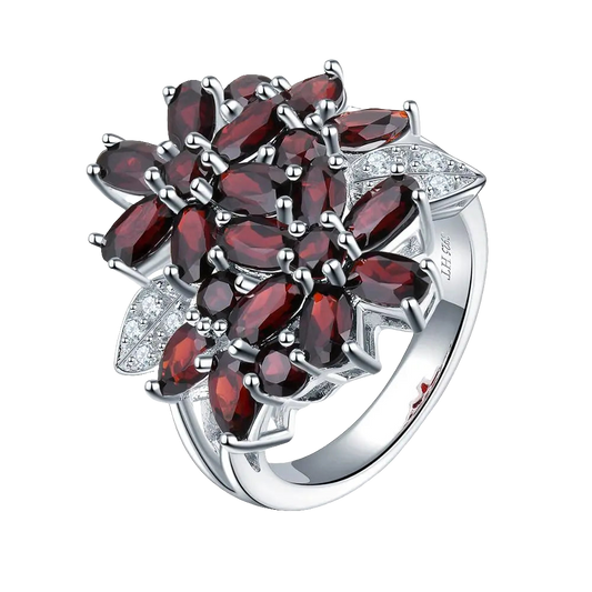 Natural Red Gemstone Women's 925 Sterling Silver Ring