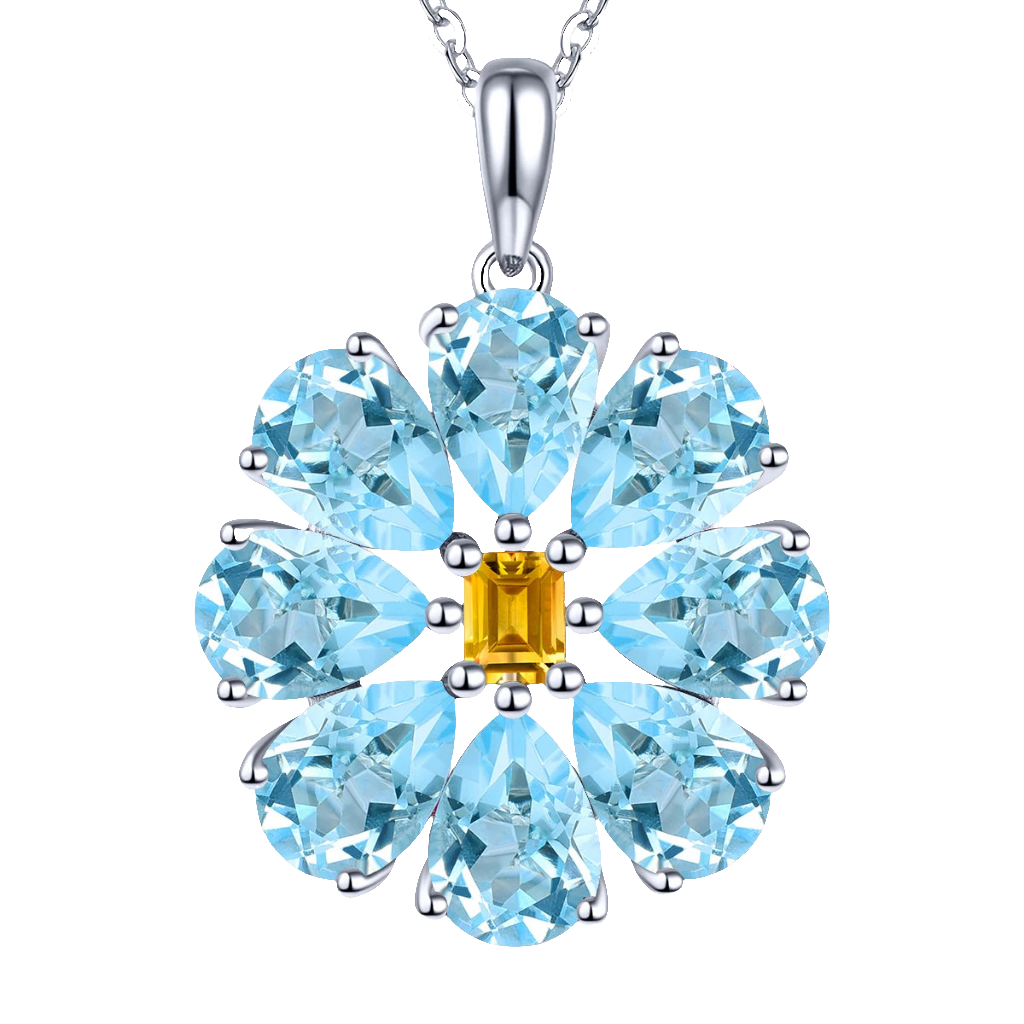 Natural Sky Blue Topaz Citrine Sterling Silver Pendants 6.5 Carats Genuine Multicolor Gemstone