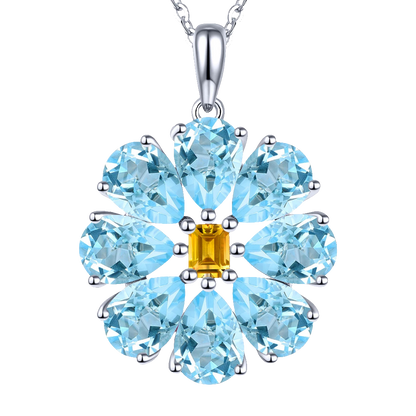 Natural Sky Blue Topaz Citrine Sterling Silver Pendants 6.5 Carats Genuine Multicolor Gemstone