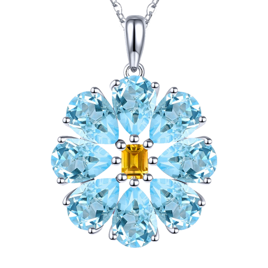 Natural Sky Blue Topaz Citrine Sterling Silver Pendants 6.5 Carats Genuine Multicolor Gemstone