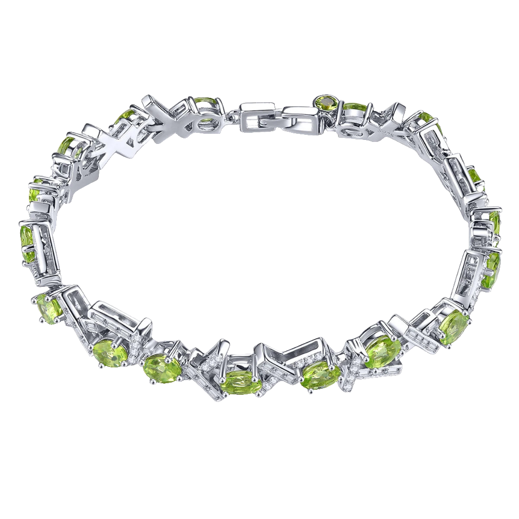 Natural Genuine Peridot Solid Sterling Silver Bracelet 5.6 Carats