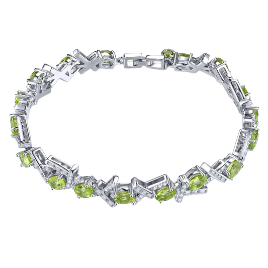 Natural Genuine Peridot Solid Sterling Silver Bracelet 5.6 Carats