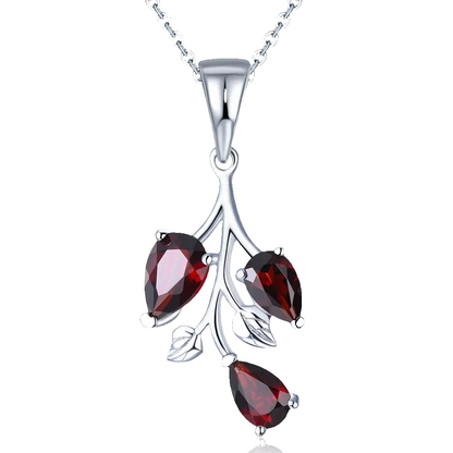 Natural Red Garnet 925 Silver Pendant Genuine Gemstone