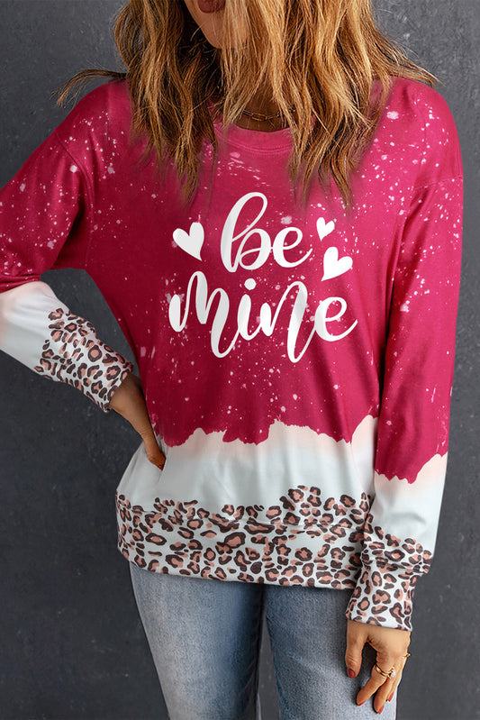 BE MINE Leopard Round Neck Sweatshirt