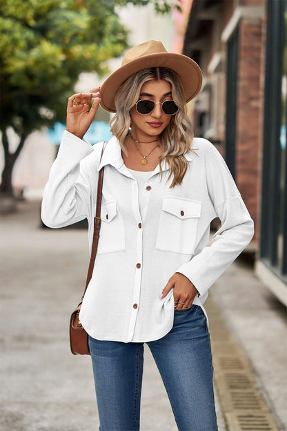 Button Up Collared Neck Long Sleeve Shirt