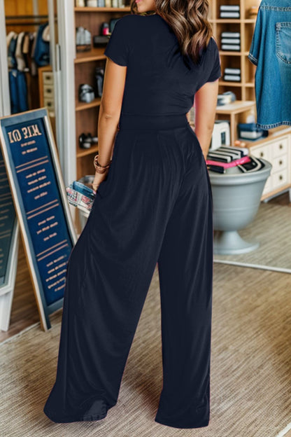 Short Sleeve Top and Wide Leg Pants Set