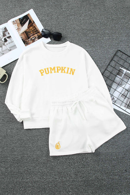 PUMPKIN Round Neck Sweatshirt and Shorts Set