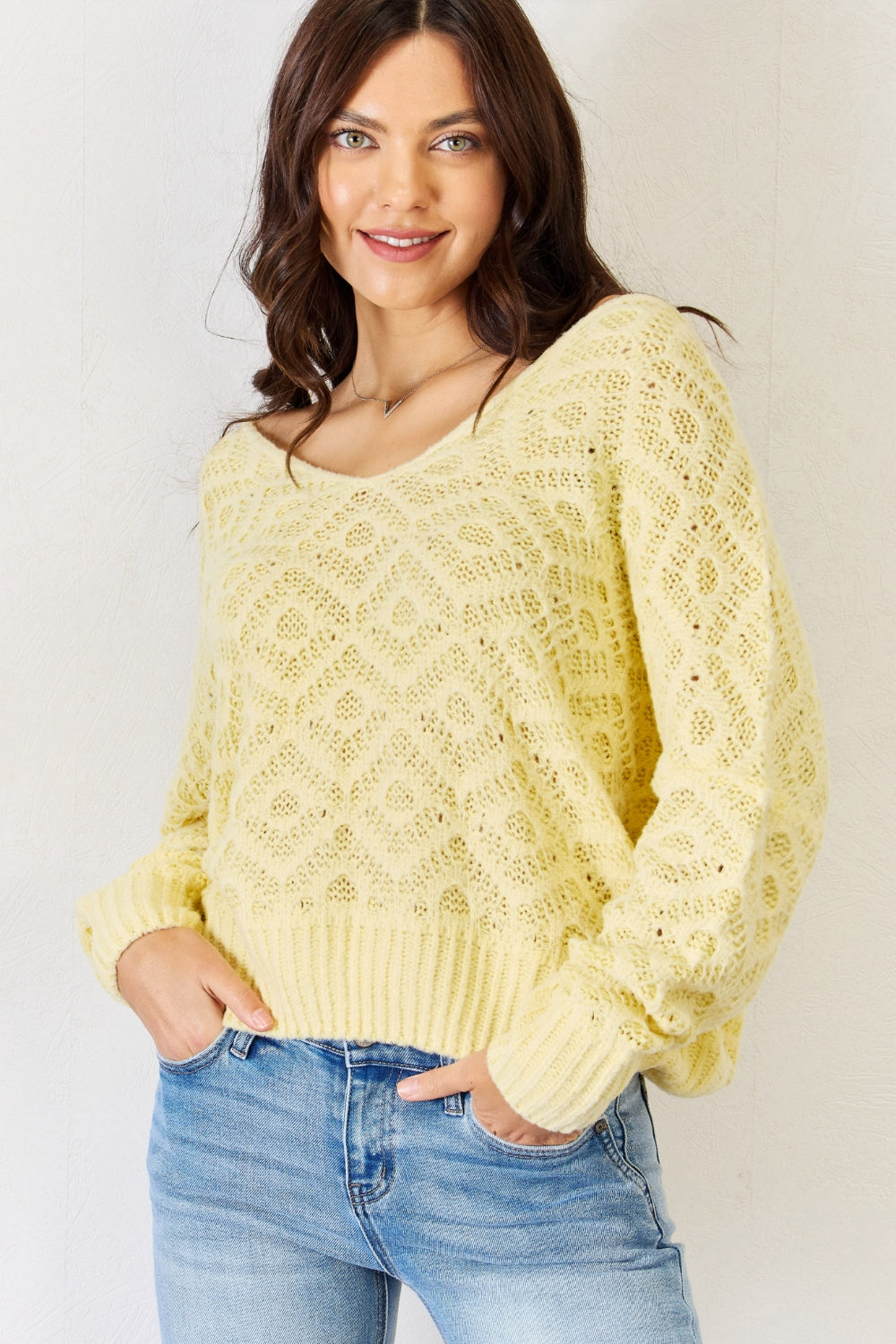 HYFVE V-Neck Patterned Long Sleeve Sweater