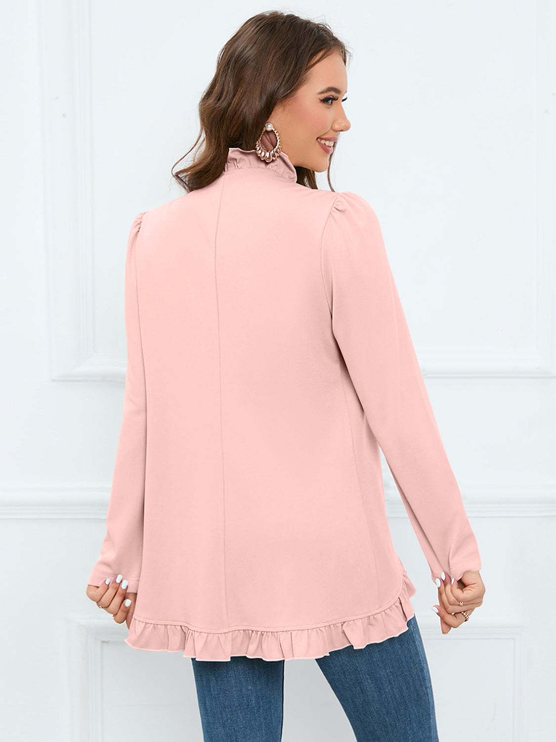 Ruffle Trim Long Sleeve Blazer