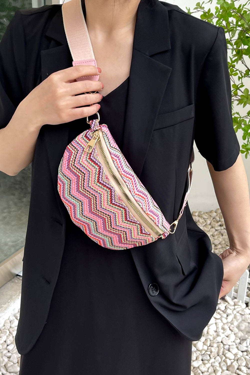 Adored Chevron Straw Sling Bag