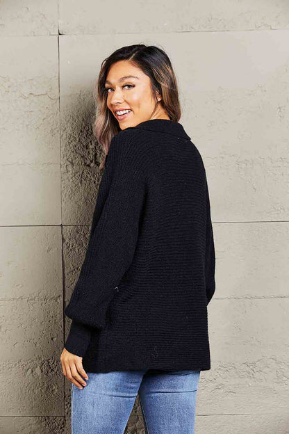 Horizontal Ribbing Johnny Collar Sweater