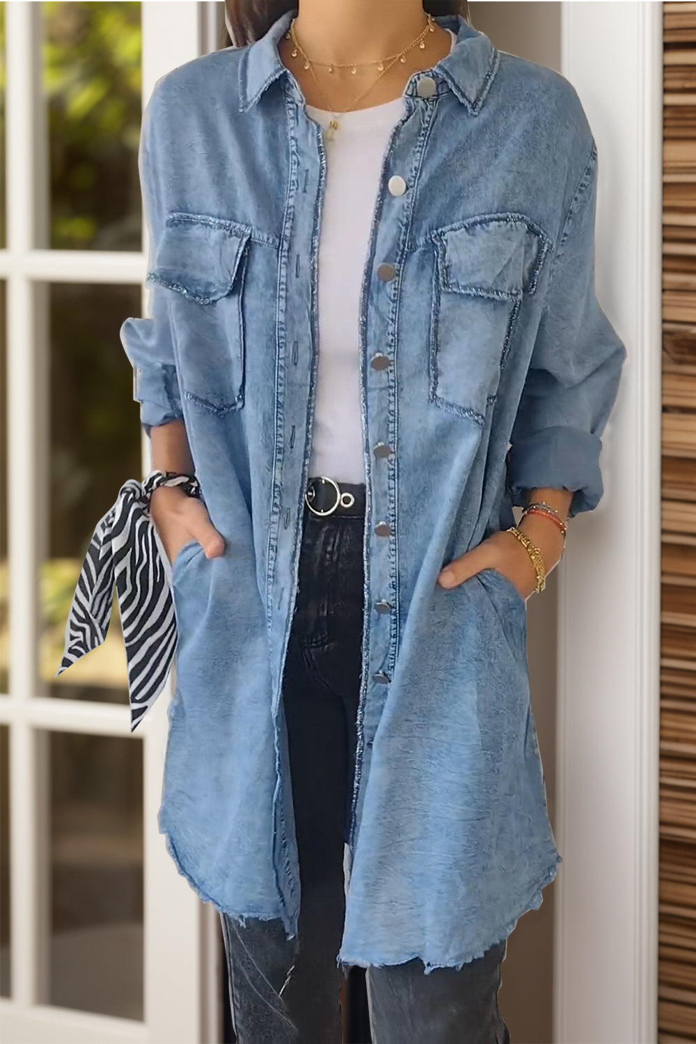 Full Size Pocketed Button Up Long Sleeve Denim Jacket