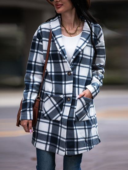 Plaid Shawl Collar Coat with Pockets