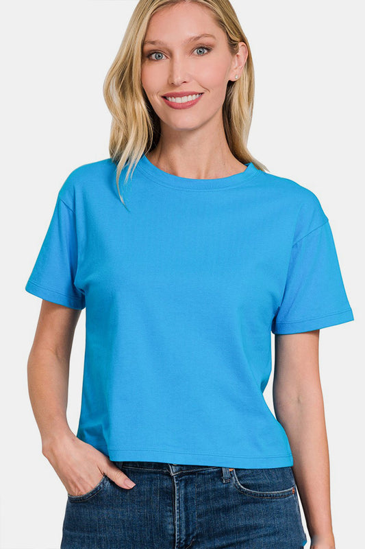 Zenana Round Neck Short Sleeve Cropped T-Shirt